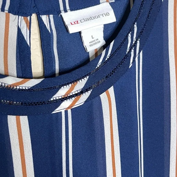 Liz Claiborne Blue & White Striped Blouse Size Large - Picture 4 of 4